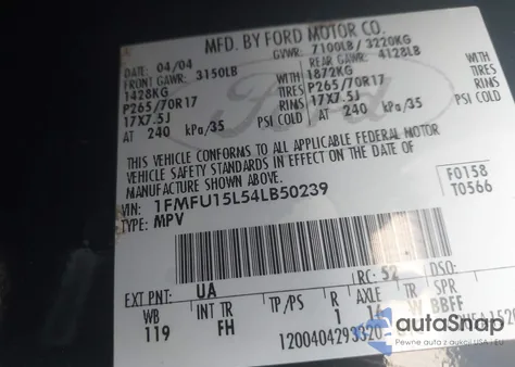 2004 Ford Expedition Xlt from USA, damaged, VIN 1FMFU15L54LB50239